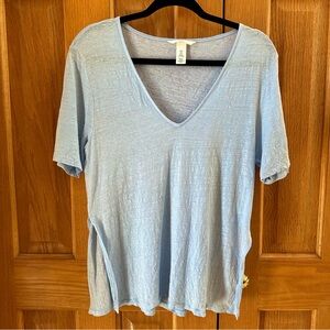 H&M Blue Linen V-neck Shirt
